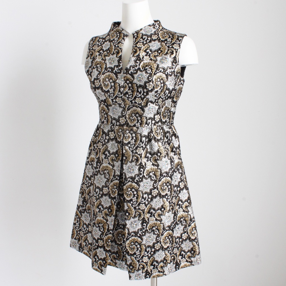 Vintage 1970s Metallic Lurex Brocade Cocktail Dress Gold Silver Black Size 11 - Picture 9 of 13